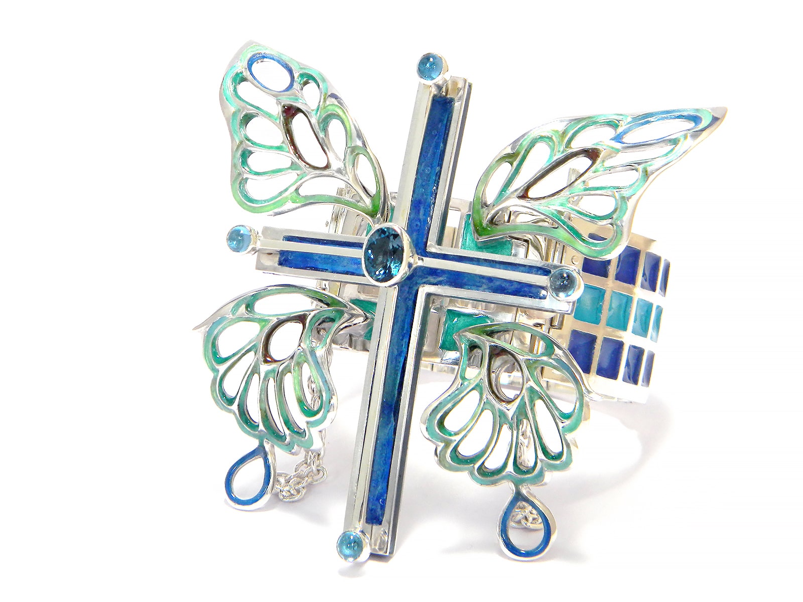 Bracelet/silver/Blue Cross-Butterfly（青い十字蝶）