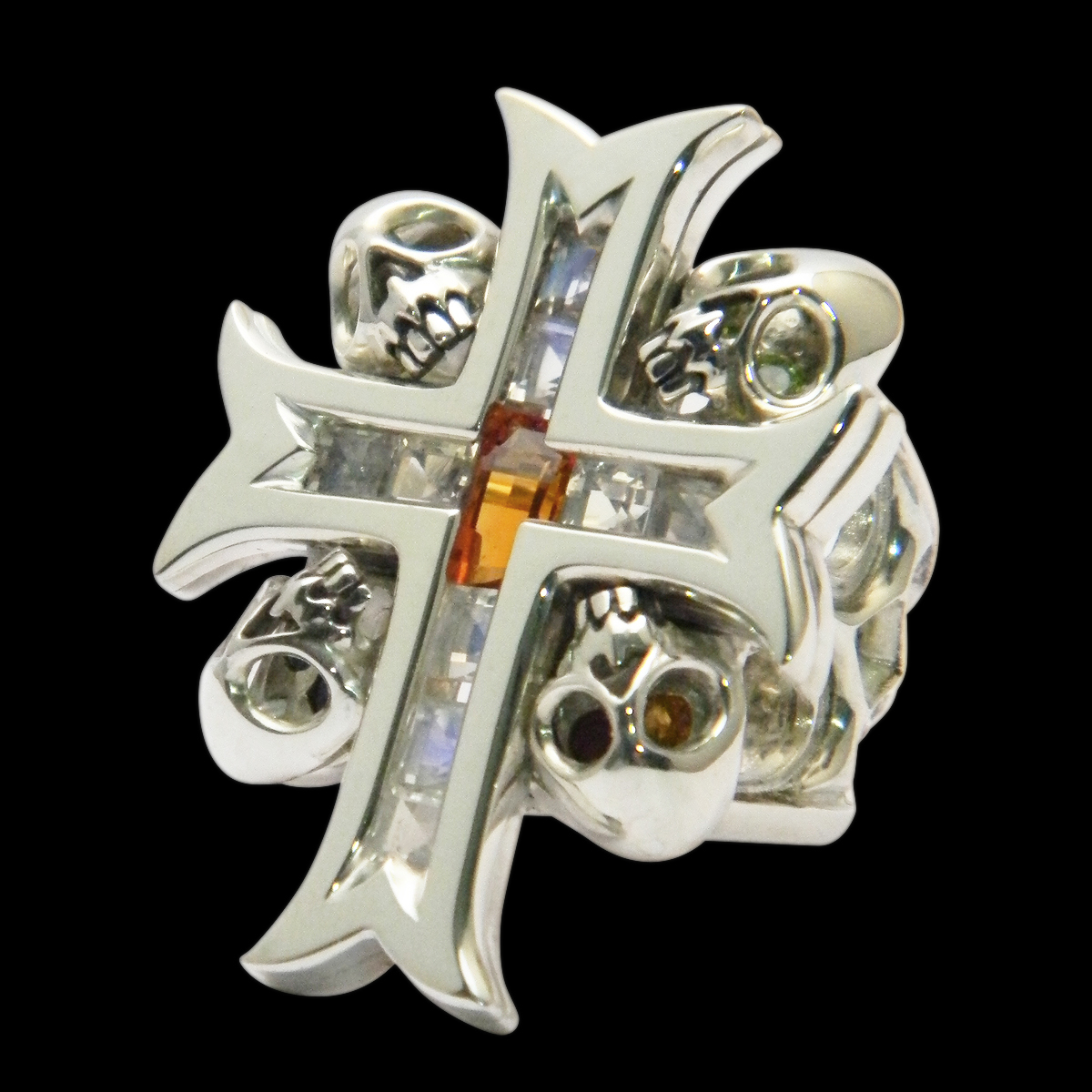 Ring/silver/4 Crosses - 4 Skulls